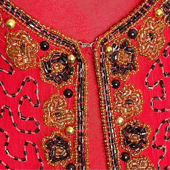 Vintage Beaded Jacket 100% Silk‎ Size Large Women’s Red Black Cardigan Stenay? - Picture 6 of 8